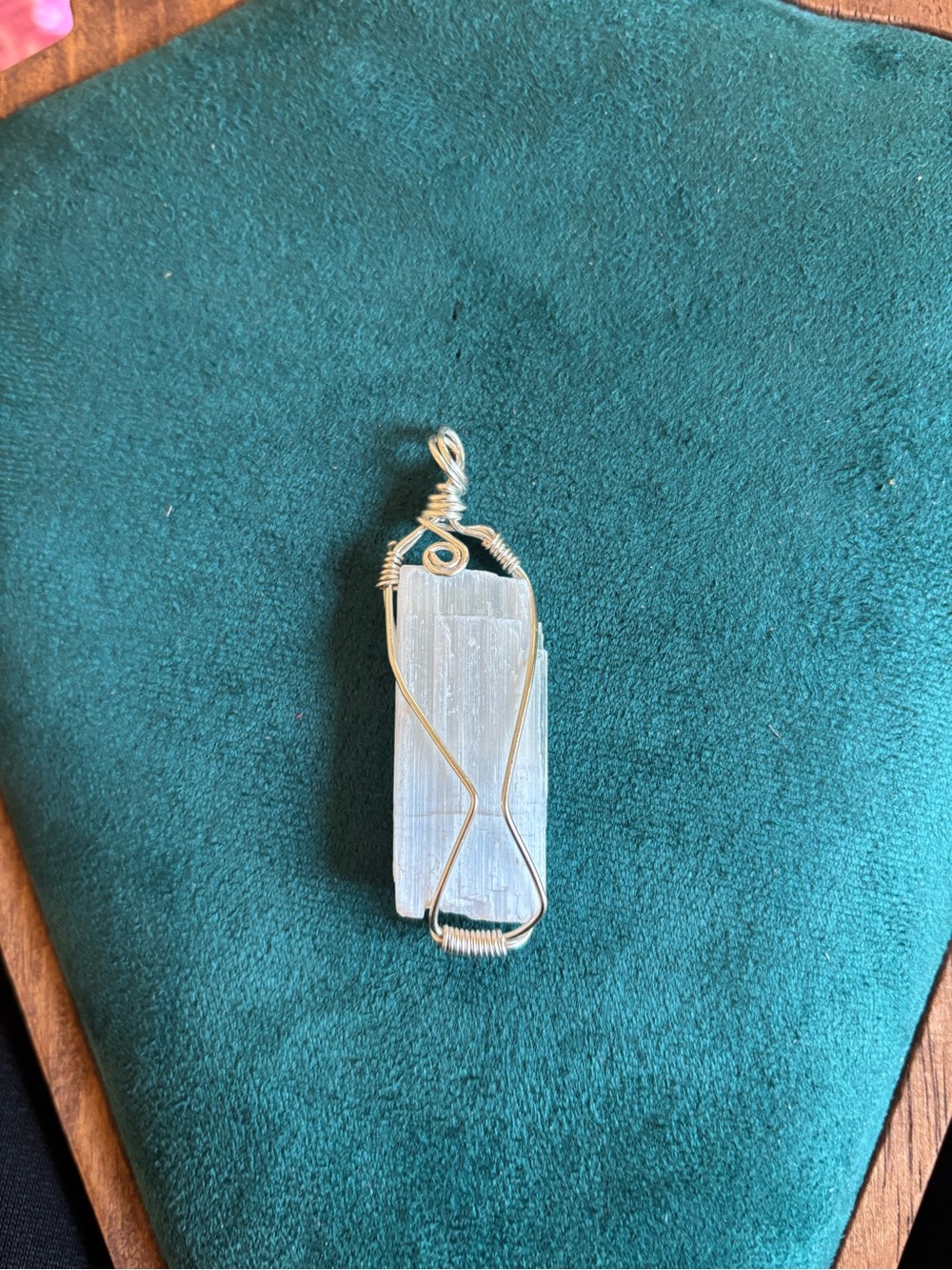 Handcrafted White Selenite Crystal Pendant with Silver Wire Wrap